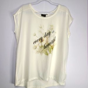 b.young Beige Floral Mixed Media High Low Hem Blouse | XL Boho Chic Cottagecore